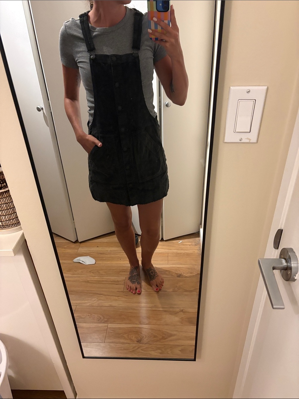 American Eagle Outfitters Black Corduroy Overall Mini Dress